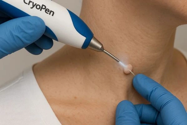 Person receiving Cryotherapy skin tag removal Spalding