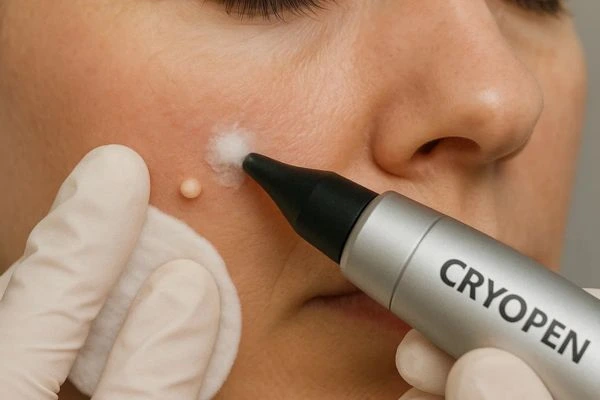 Woman receiving milia removal treatment Spalding
