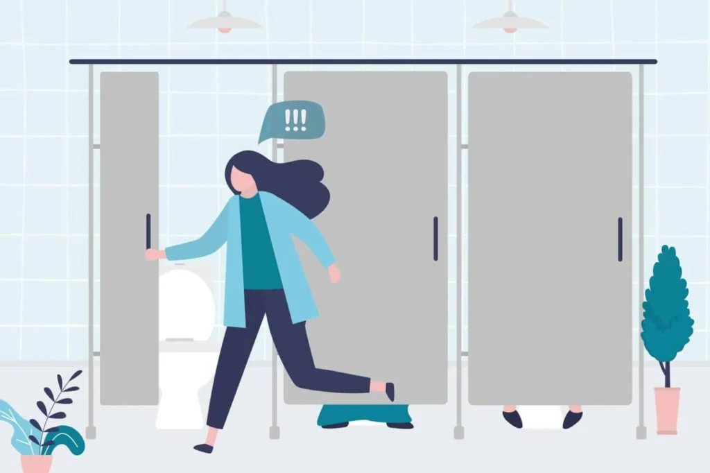 graphic of Urine incontinence Spalding woman running to the toilet.