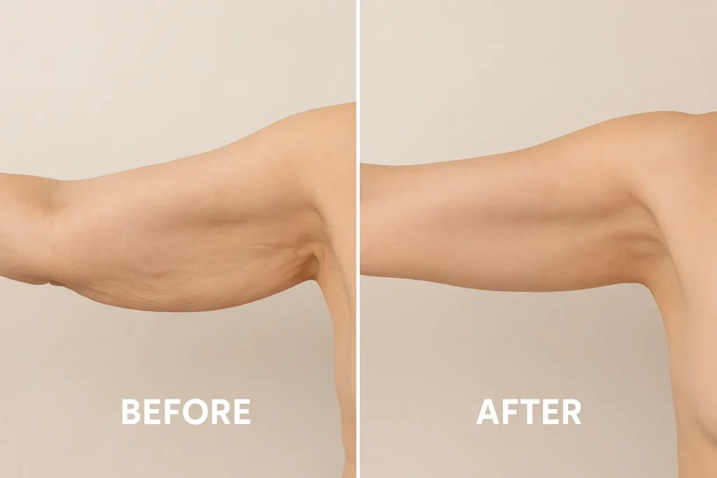 Picture of LA LIPO Spalding before and after results of skin tightening treatment on the upper arms.